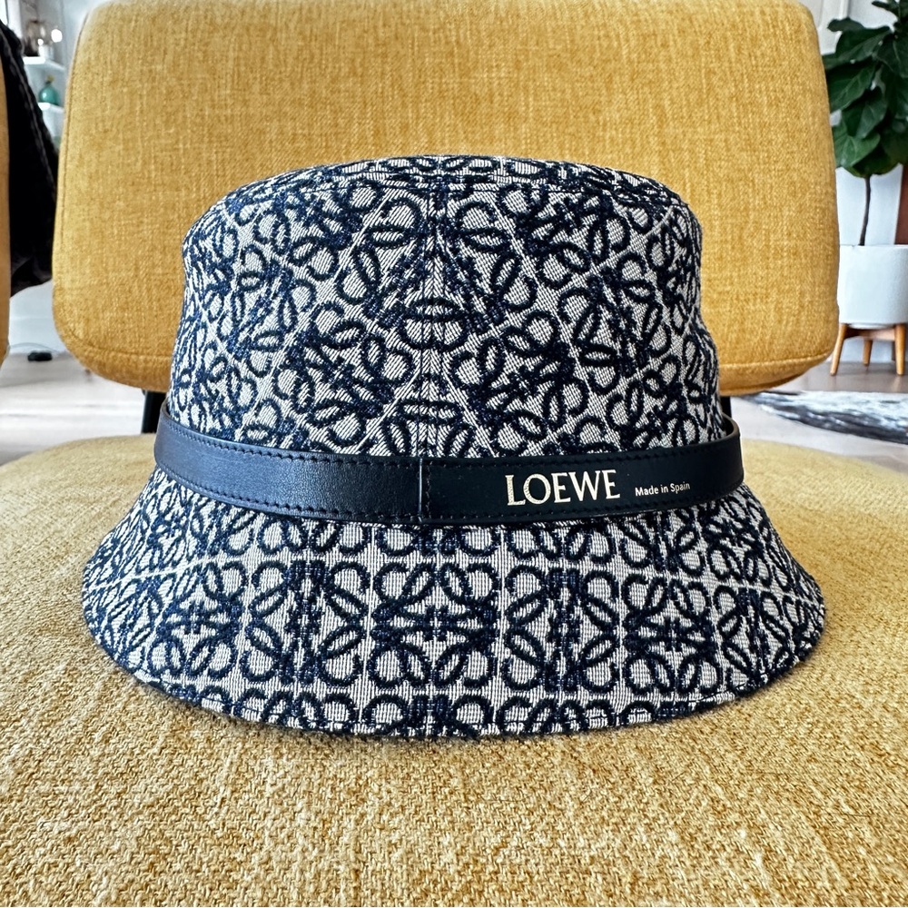 BRAND NEW (without tags) LOEWE Anagram Bucket Hat in Jacquard/Calfskin - Size 57